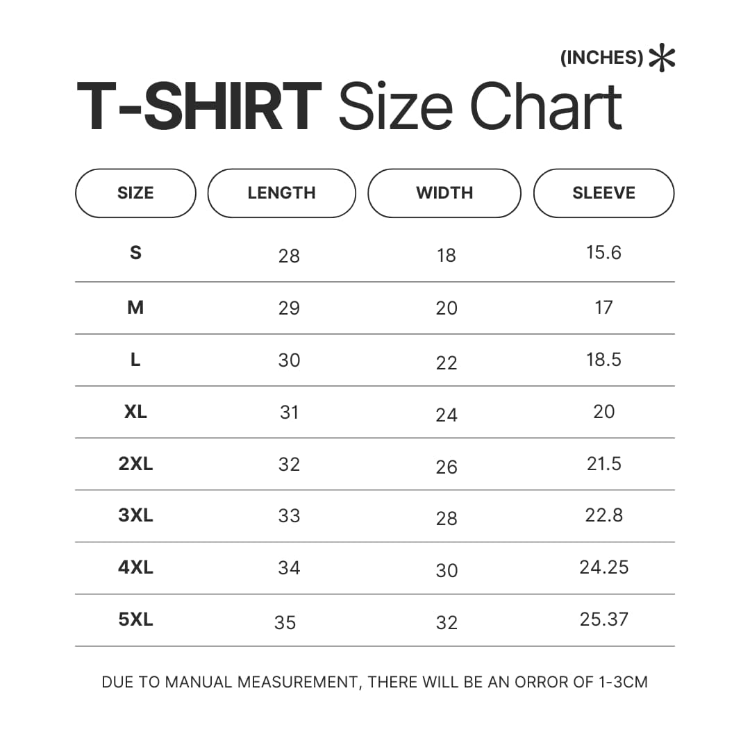 T shirt Size Chart - Neck Deep Shop
