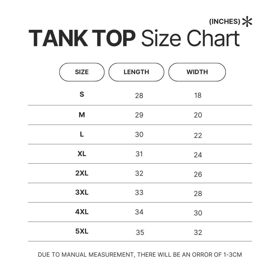 Tank Top Size Chart - Neck Deep Shop